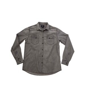 Zara Man Denim Pearl Snap Shirt Mens XL Gray Charcoal Western Jean Slimfit